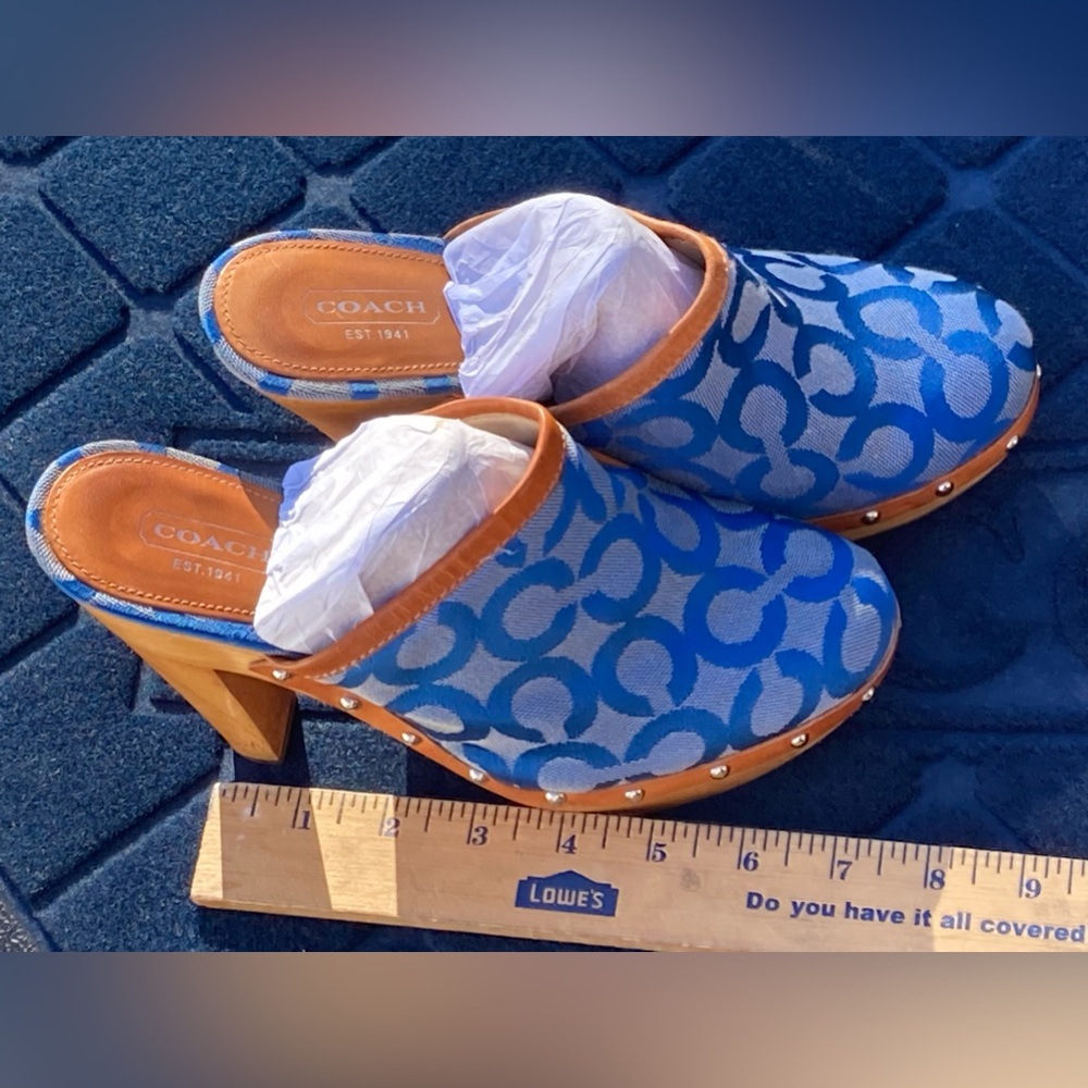 COACH Bacall Blue High Heels Clogs Wooden Platforms
Sz. 7.5 B